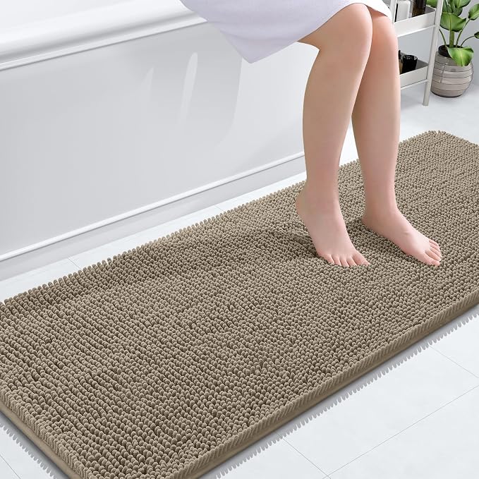 OLANLY Bathroom Runner Rugs 59x24, Soft Absorbent Chenille Bath Rugs, Rubber
