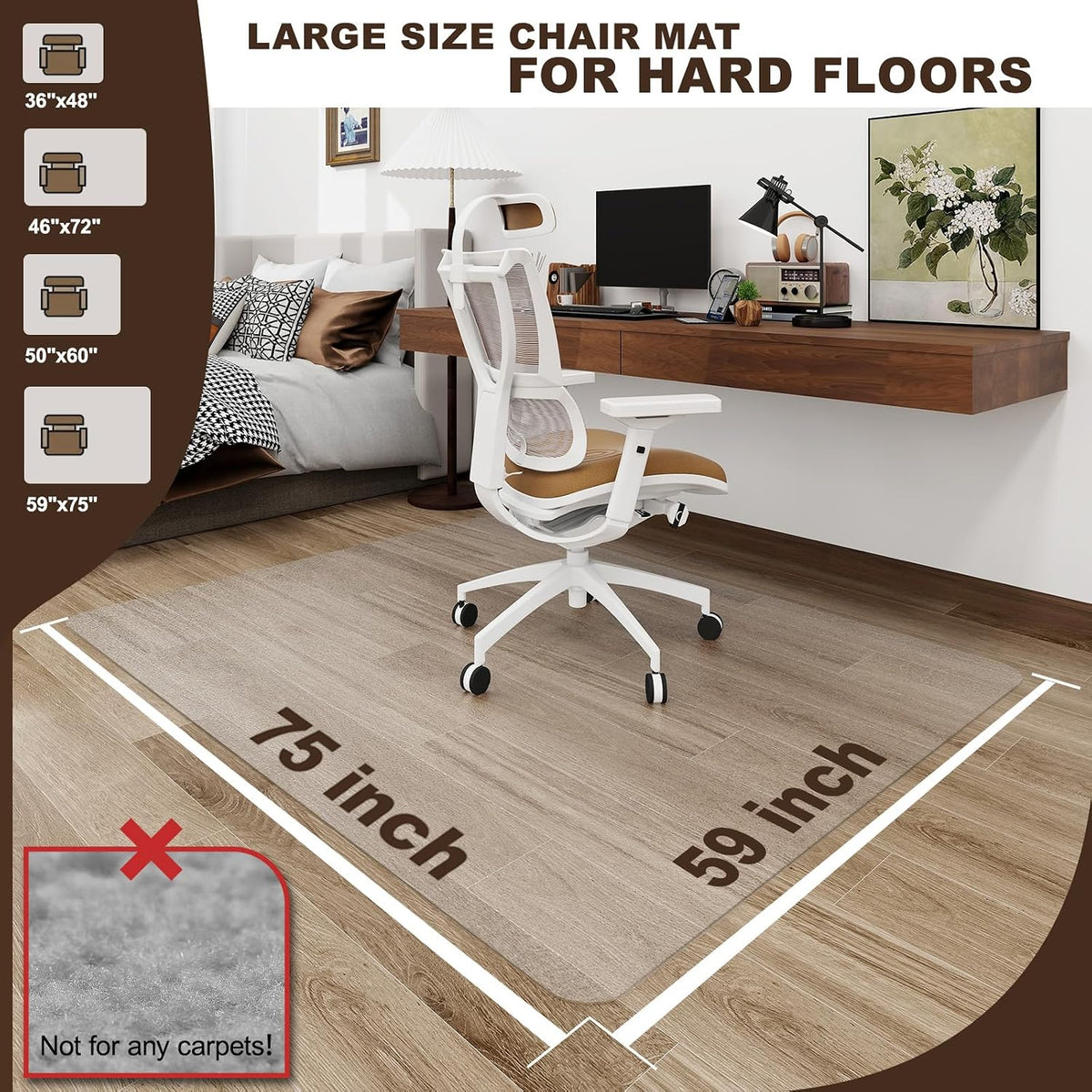 2mm Thicker Clear Office Chair Mat, 36"x48" Rolling Chair Floor Protector