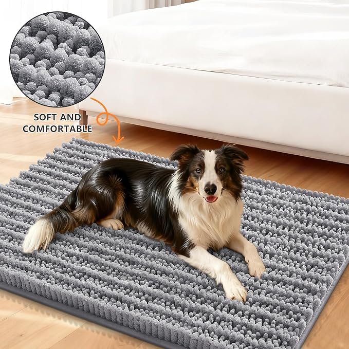 Smiry Dog Door Mat for Muddy Paws 24x16, Absorbent Dirt Trapper, Non-Slip