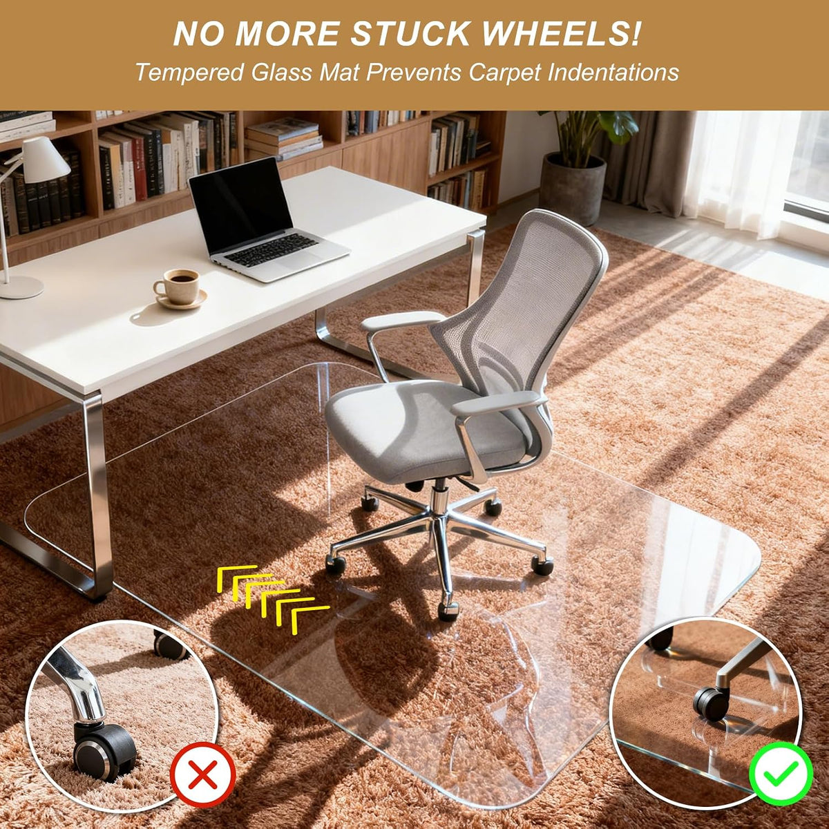 Vicwe Glass Chair Mat for Carpet, 36"x48" Tempered Glass Office Chair Mat