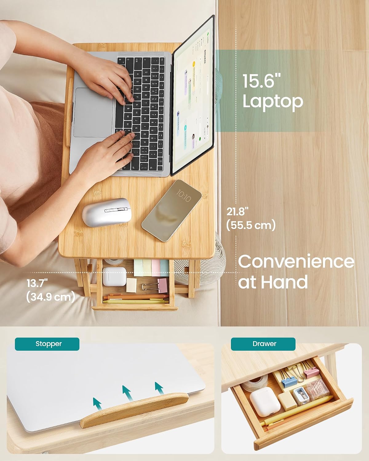 SONGMICS Bed Laptop Desk, Folding Bed Table Adjustable Angle and Height