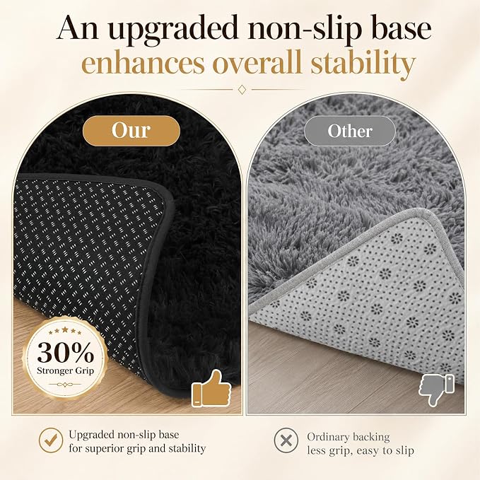 8x10 Area Rugs for Living Room Bedroom: Soft Fluffy Black Shag Upgrade Non-Slip