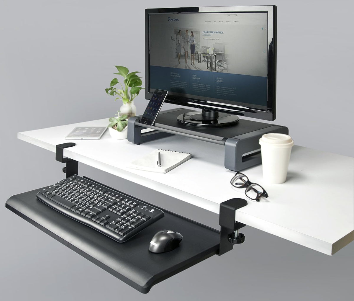 Mobotron Under-Desk Keyboard Clamp Tray Electronic Device Platform
