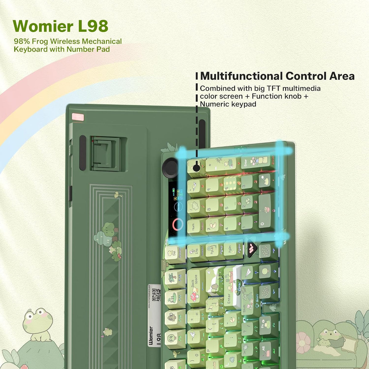 Womier Mechanical Keyboard Wireless with Screen, Frog Thocky Keyboard-L98