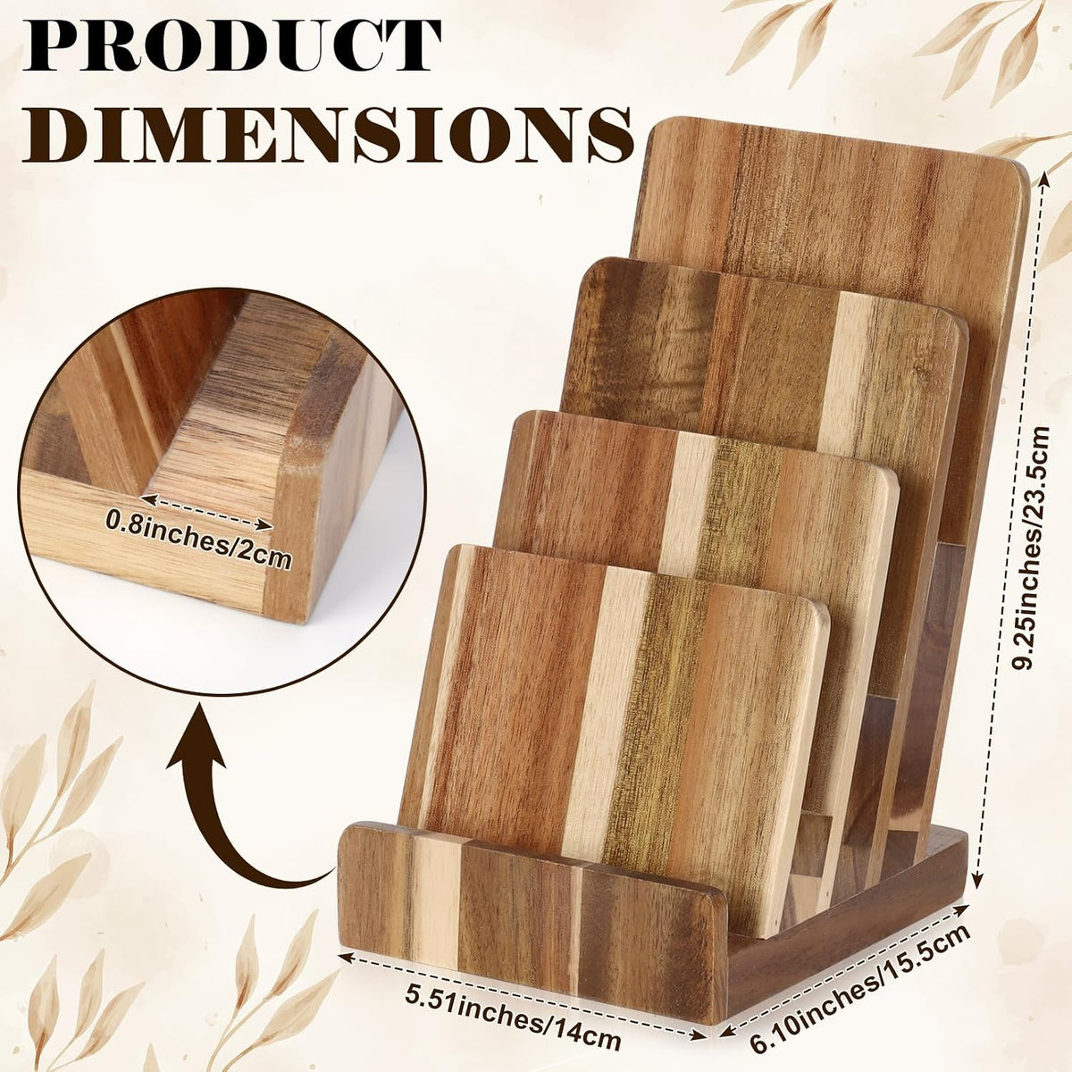 2 Pack 4 Tier Acacia Wood Brochure Holder Stand 6 x 9 inchLiterature Holder Flyer holder for 5.5 x 8.5 inch 5 x 7 inch Booklets Pamphlets Menus Magazines Multi Purpose Organizer