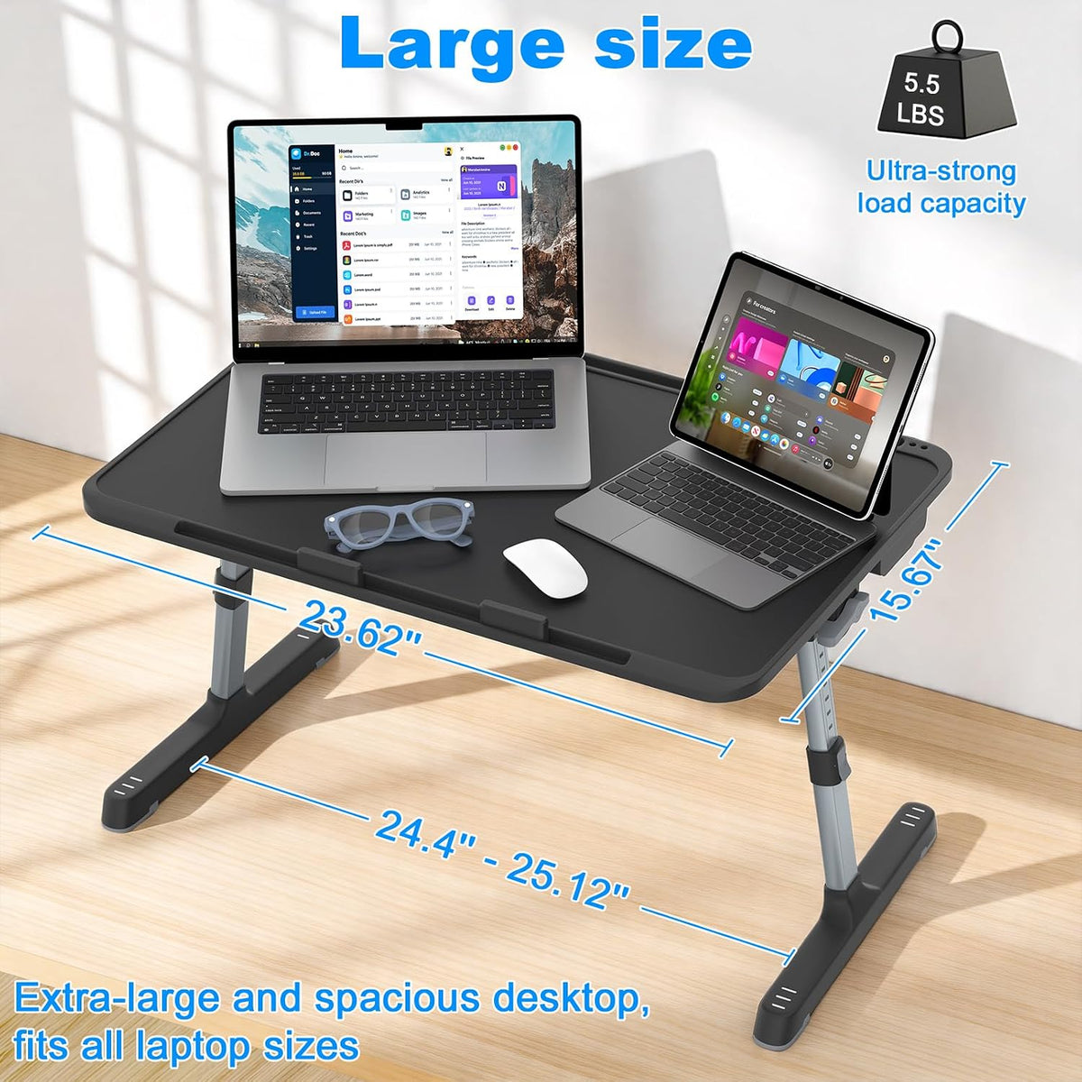 Adjustable Lap Desk, XXL-Large Foldable Bed Table Tray for Adults