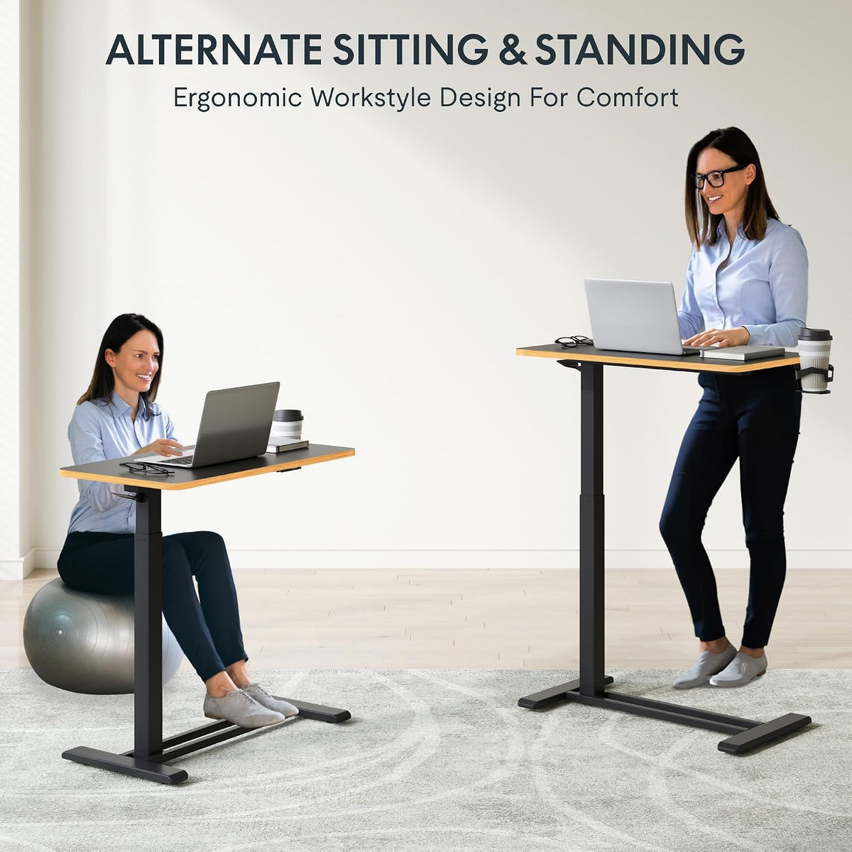 FLEXISPOT H7 28" Pneumatic Height-Adjustable Overbed Table with Wheels