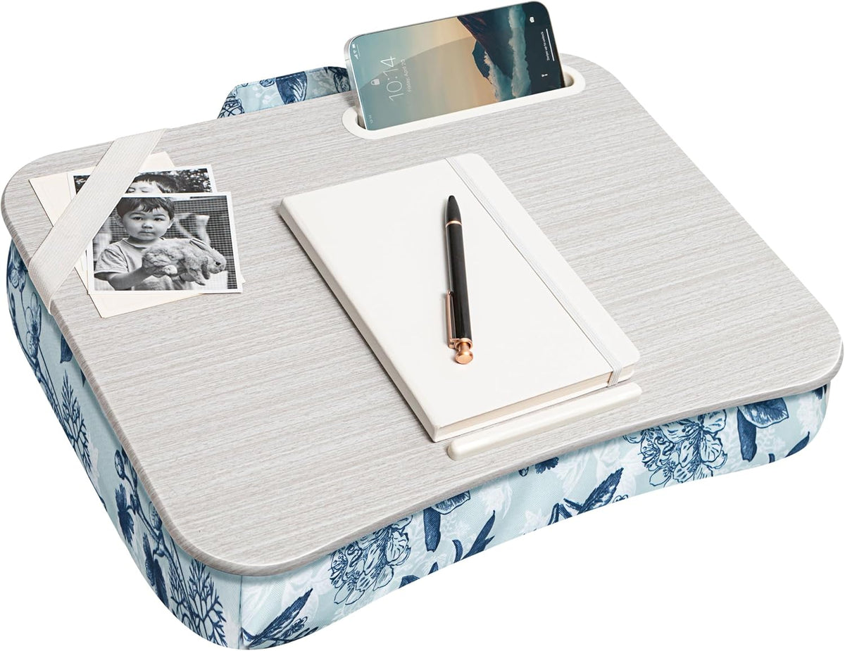 LAPGEAR Designer Lap Desk – Blue Blossoms, 2-Pack with Storage Basket
