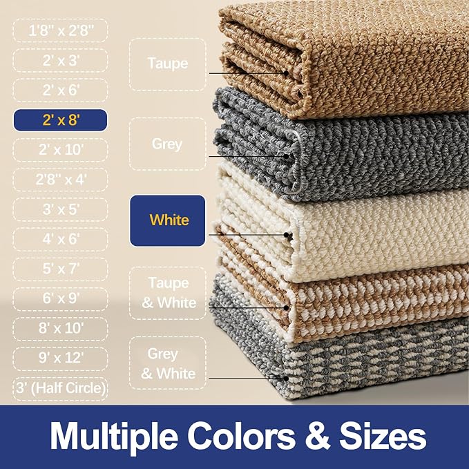 Faux Jute Hallway Runner Rug 2'x8', Washable & Non-Slip, No Odor. Farmhouse
