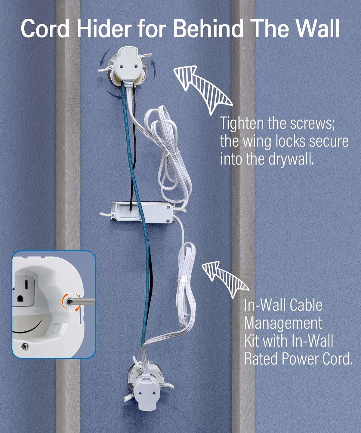 in Wall Cable Management Kit for Mounted TV & Soundbar - Cord Hider For Wall Mount TV - Powers Media Devices & Hides All Cables - Include Circle Saw & Drywall Saw, TV Cable Hider Wall Kit Easy Install