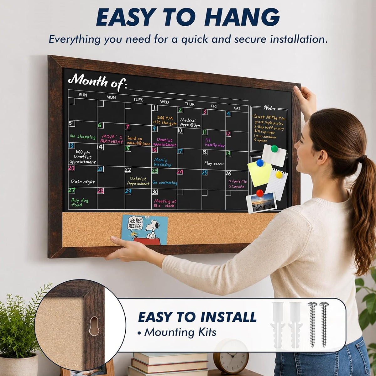 GOTIDEAL Chalkboard Calendar 36"x 24" Magnetic Chalk Calendar for Wall