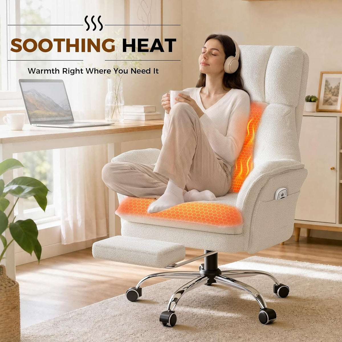 Big and Tall Heated Massage Office Chair with Footrest, 6-Point Vibration
