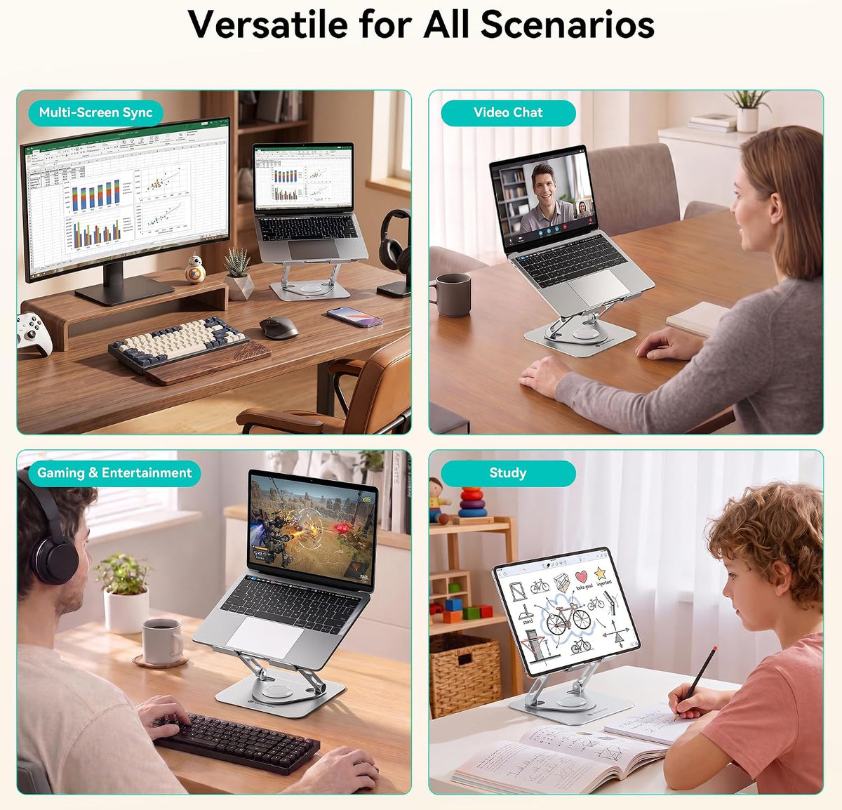 Yottamaster Adjustable Laptop Stand, 360° Rotating Aluminum Silver