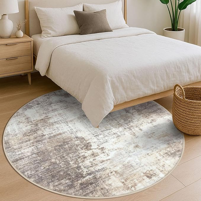 IOHOUZE Abstract Round Area Rug 6 Ft Washable Circle Rugs Large Round Rug Non