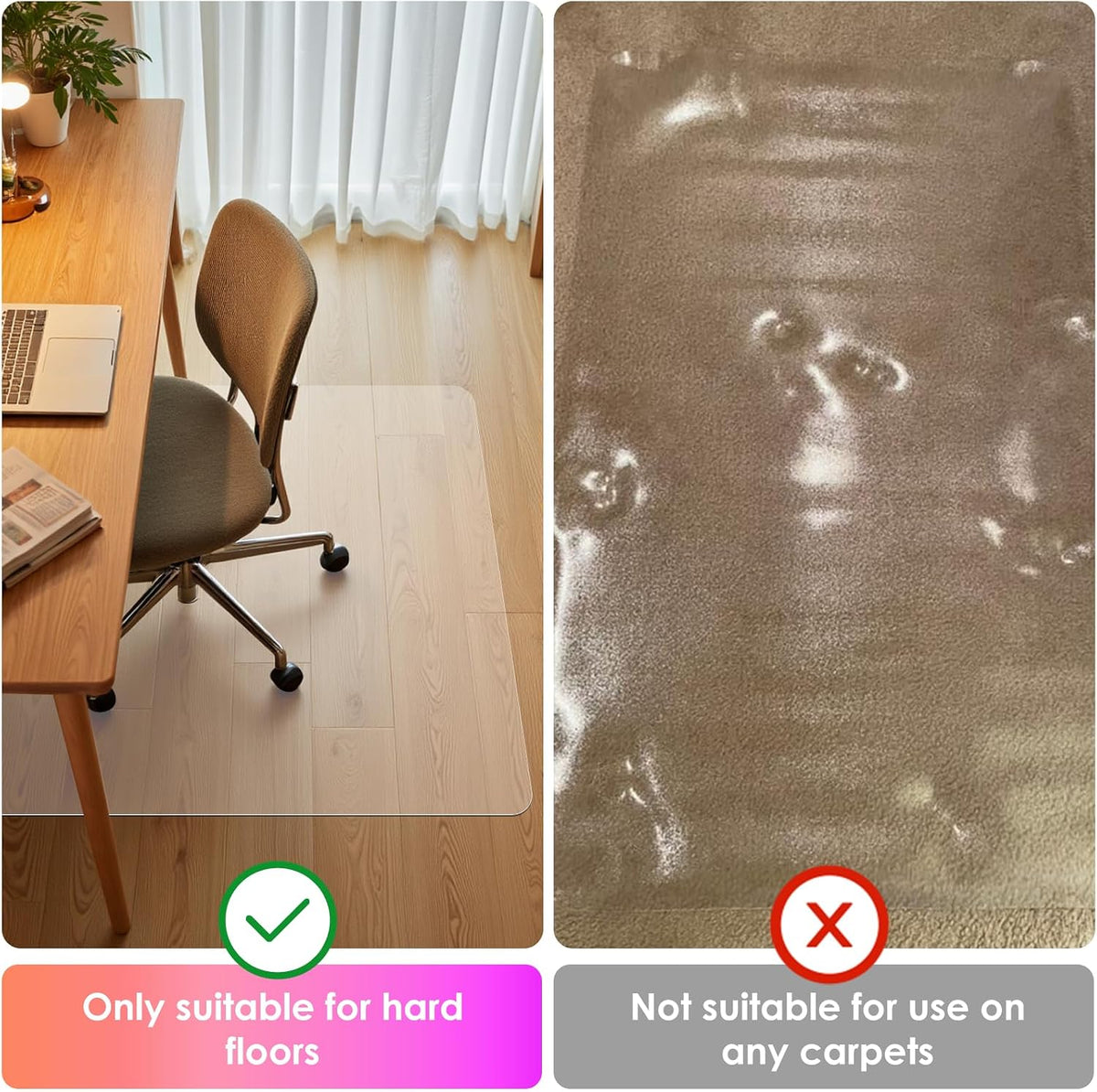 Azadx Office Chair Mat for Hardwood Floor Clear Chair Mat for Easy Glide and Protection Floor Protector for Under Desk Chair Mat Plastic Floor Mat for Office Chair(36" x 48" Rectangle for Hard Floor)