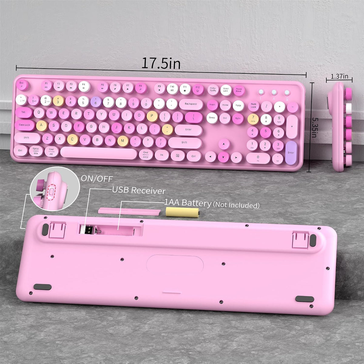 Cute Colorful Wireless Bluetooth Keyboard, Pink Colorful