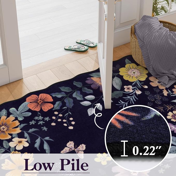 Lahome Floral Washable Rugs for Bedroom, 4X6 Area Rug Ultra-Thin Soft Living