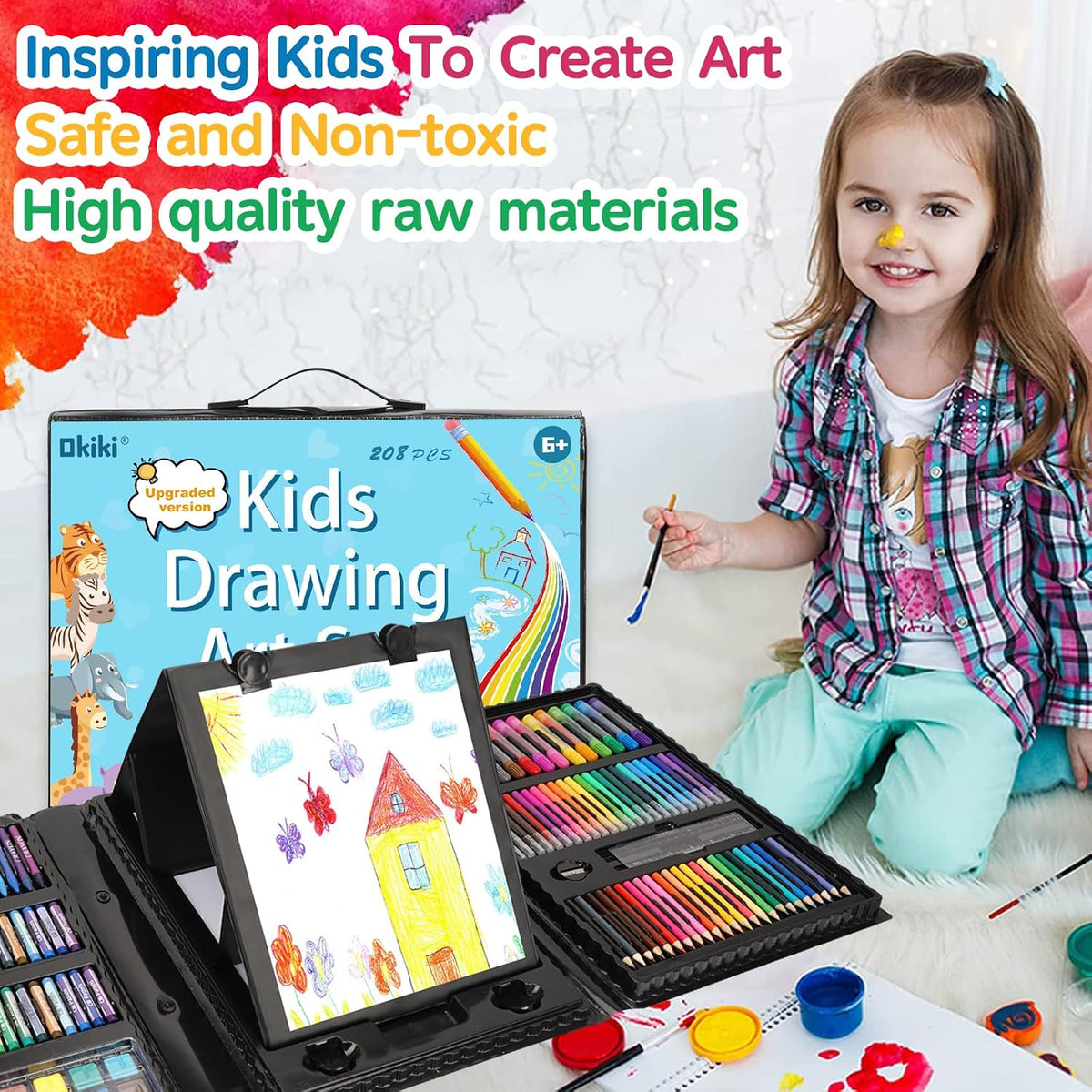 Art Supplies,297 Pack Art Set Drawing Kit for Girls Boys Artist, Deluxe Gift Art Box with Trifold Easel,Includes Oil Pastels, Colored Pencils, Coloring Book, Scissors, Apron,Origami Paper 40 Sheets