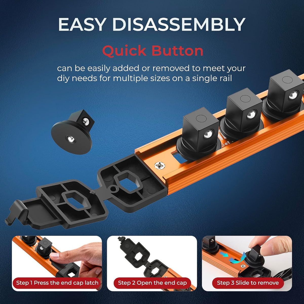 Reniteco Magnetic Socket Organizer Set, 3-Piece 1/4” 3/8” 1/2” Socket Rails