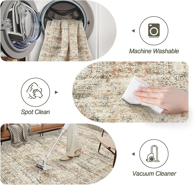 Soalmost 5x7 Area Rugs Brown Pink Low Pile Indoor Washable Trendy Faded Style