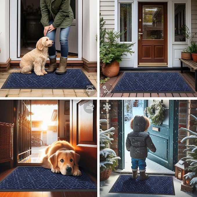 Smiry Front Door Mat Outside Entrance, Heavy Duty Sturdy Natural Rubber Doormat