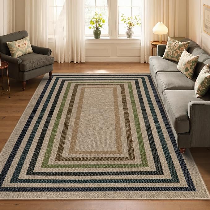Lahome Enfys Modern Geometric Easy Jute Rug, Washable 5x7 Indoor Outdoor Rugs