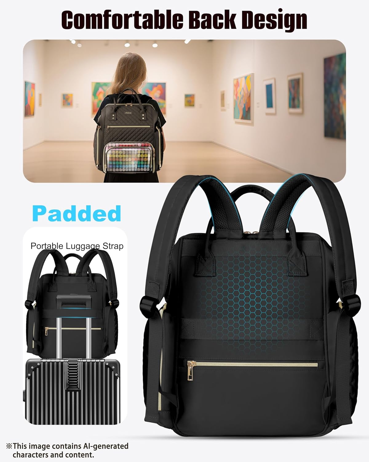 Marker Organizer Case Bag, Large Markers Storage Backpack with USB Port for Artists, Illustrators, Creatives, Pen Travel Holder Case Bag for Art Creativity Craft Supply, Black