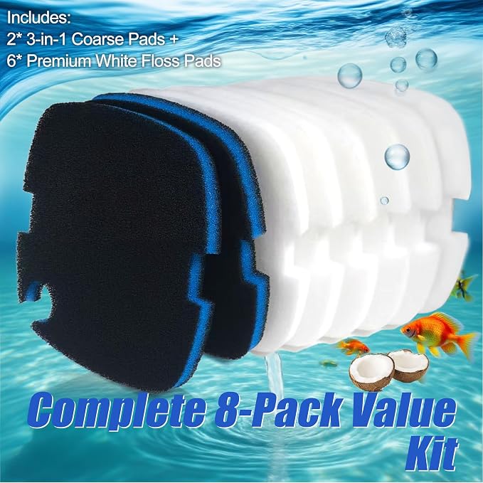 8 PCS Replacement Filter Pads for MarineLand for Magniflow 360/400 Canister