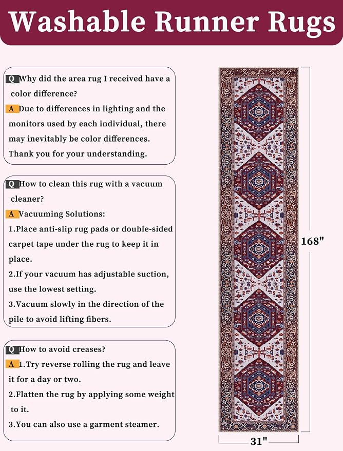 SERISSA Runner Rug for Hallways, Extra Long Boho Rug Ultra Soft Vintage