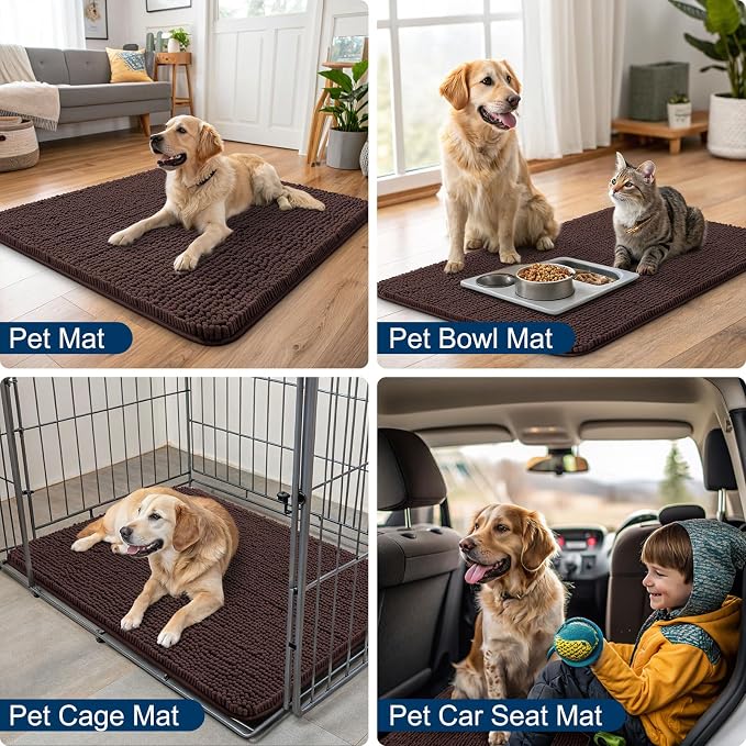 Smiry Dog Door Mat for Muddy Paws 30x17, Absorbent Dirt Trapper, Non-Slip