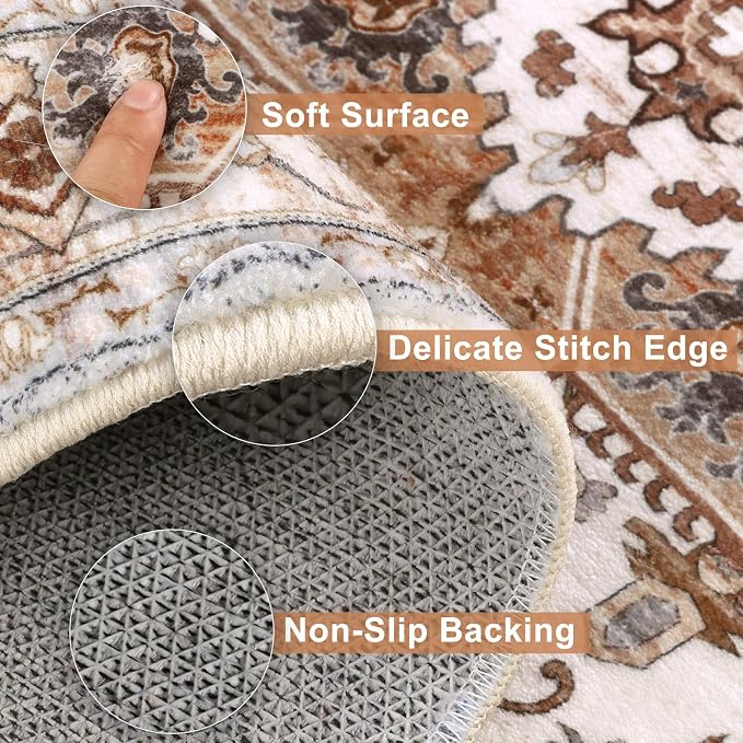 Yamaziot Washable Runner Rug, 2x8 Non-Slip Boho Vintage Hallway Rug Runner