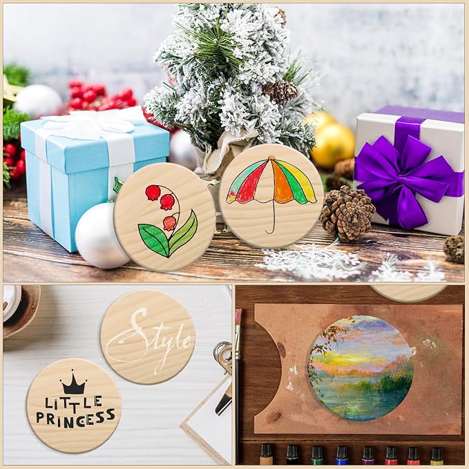 60 Pack 4 Inch Unfinished Round Wood Coasters