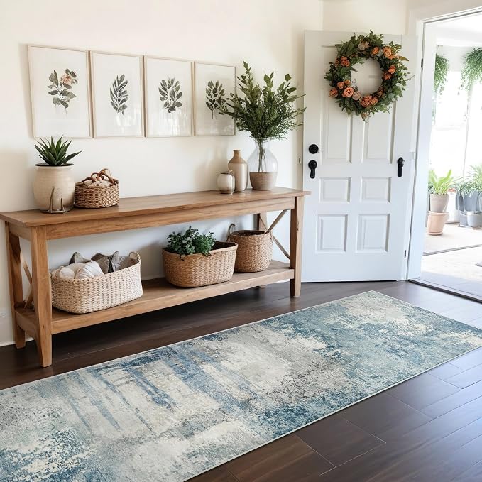 8 Foot Runner Rug: Washable Non-Slip Abstract Carpet