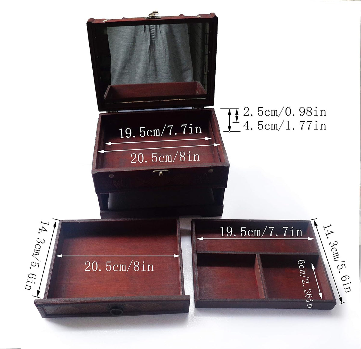 ISOTO Retro Vintage Wooden Jewelry Box Storage Box Organizer Container Case Chest Trinket Box with Mirror for Gilrs Girlfriend Women for Mother's Day (Style 3)