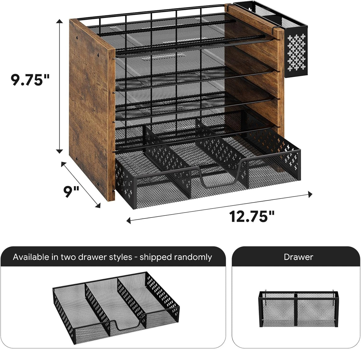 Simple Trending Wood Desk Organizer, 5-Tier File Organizer, Rustic Brown