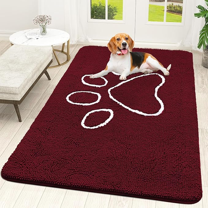 OLANLY Dog Door Mat for Muddy Paws 70x46, Paw Print Design, Absorbs Moisture
