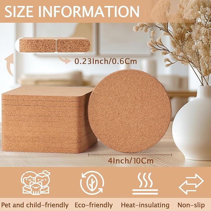 100 PCS Cork Coasters for Laser Engraving, Thick Absorbent Blank Coasters | 4
