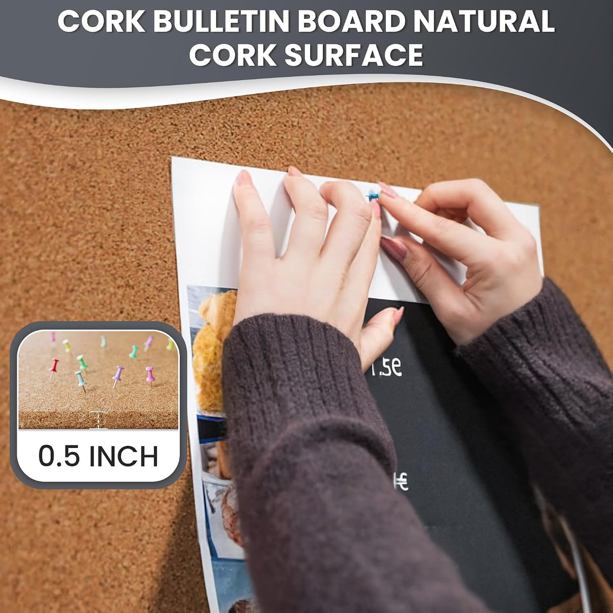 36"x24" Lockable Enclosed Bulletin Board, Outdoor Cork Weather-Resistant Aluminum Frame Notice Board, Wall Mounted Display Case Acrylic Doors for School,Office,Silver Frame w/Cork