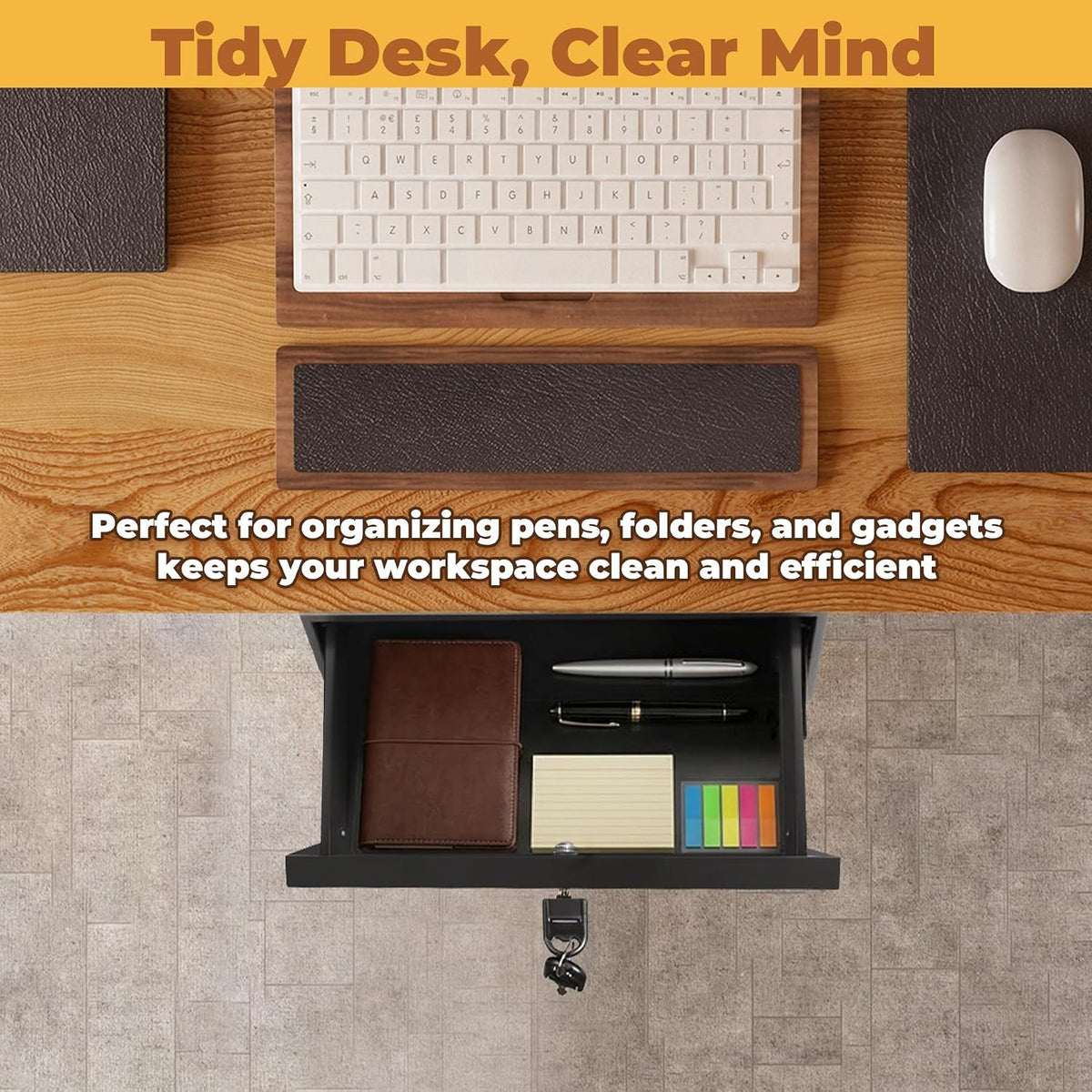 POPMOON 16in Under Desk Drawer Lockable Pull Out Storage Organizer