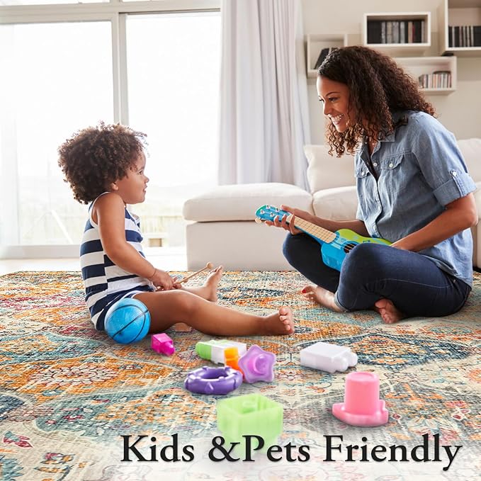 Lahome Moroccan 5x8 Area Rug, Ultra-Thin Washable Rugs