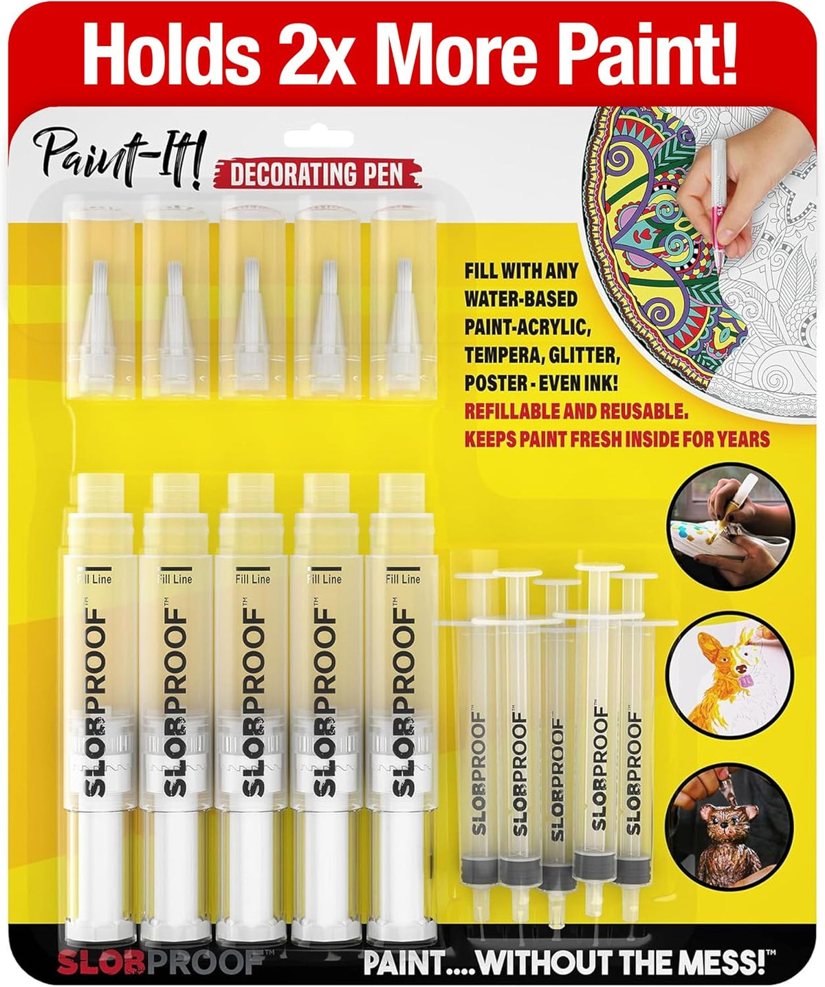 Slobproof Paint It! Decorating Pen, Refillable Paint Pens, Pack of 5