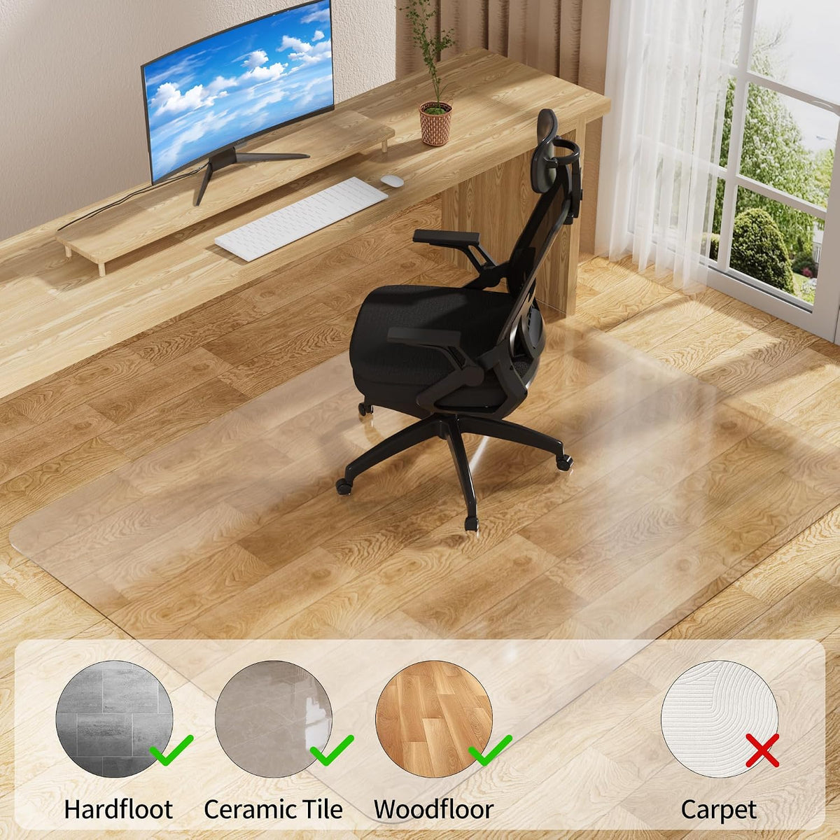 Clear Office Chair Mat for Hard Floors, Plastic Floor Protector for Chairs