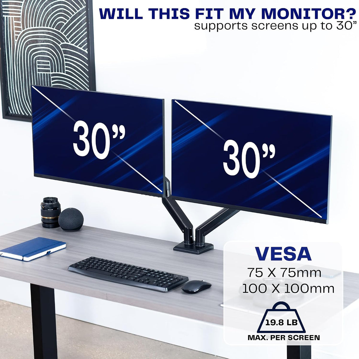 VIVO Aluminum Articulating Dual Monitor Arm for 13 to 30 inch Screens, Desk Mount Tension Spring Monitor Stand for 2 Screens, Black, STAND-V102O