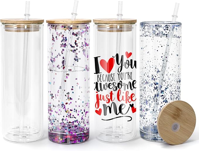 AGH 25OZ Snow Globe Glass Tumbler, 4 Pack Sublimation Glass