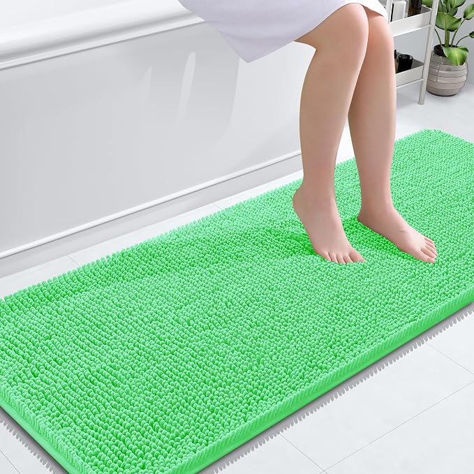 OLANLY Bathroom Runner Rugs 59x24, Soft Absorbent Chenille Bath Rugs, Rubber