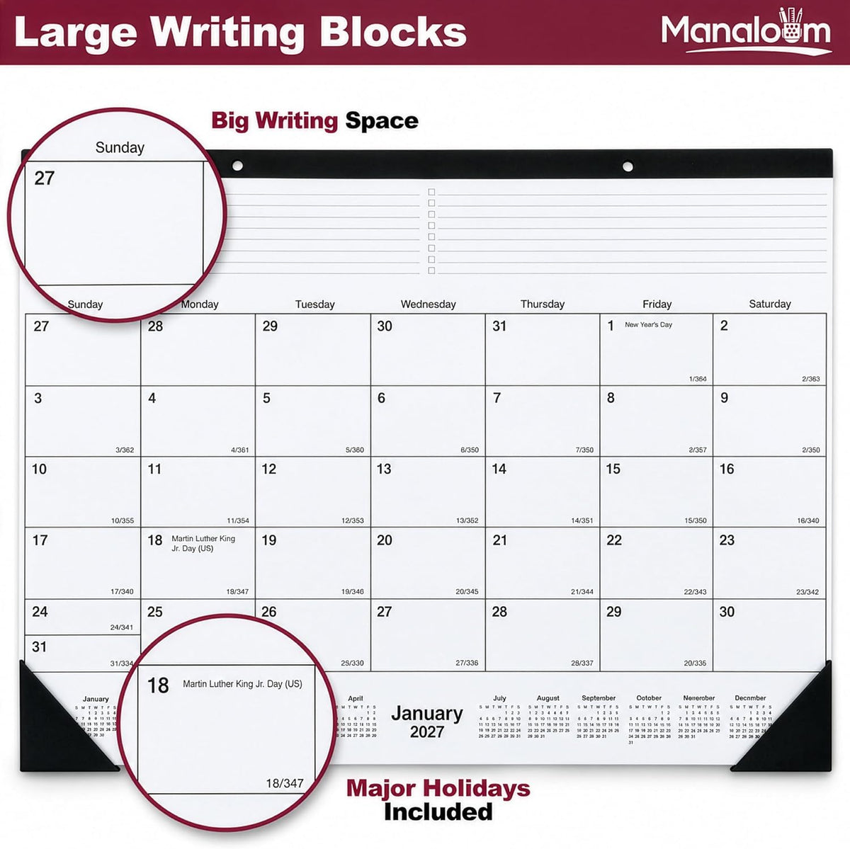 2027 Desk Calendar, Extra Large 22x17 Inch, Desk Pad Calendar, January to December 2027-3 Pack