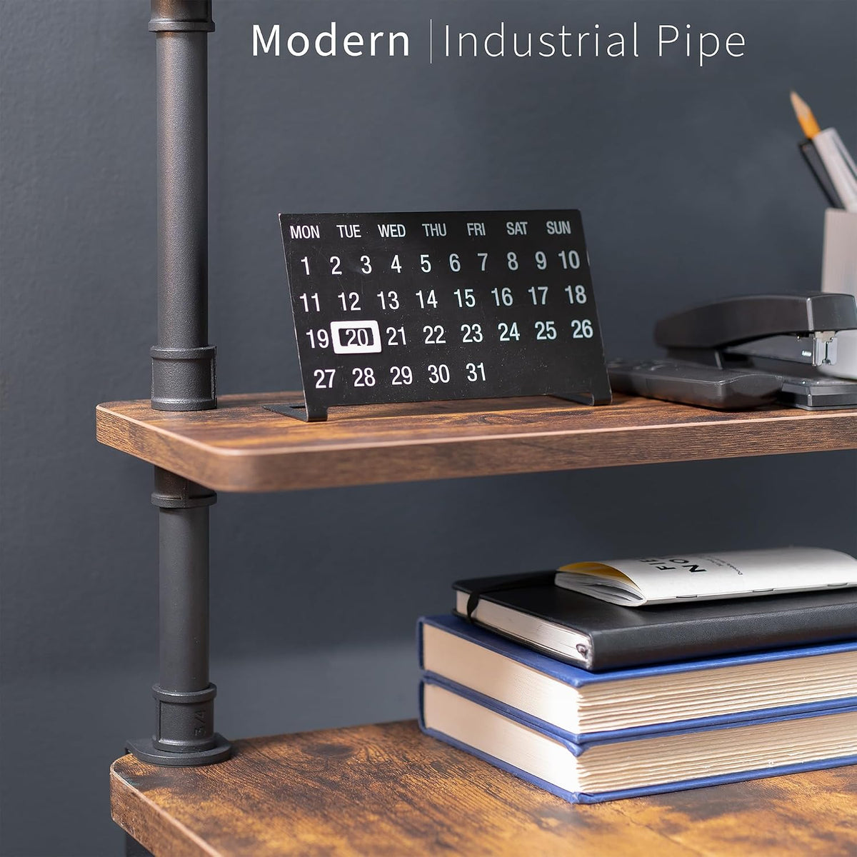 VIVO Vintage Brown Clamp-on 24" Industrial Pipe Desk Shelf, DESK-SHELF24-2N