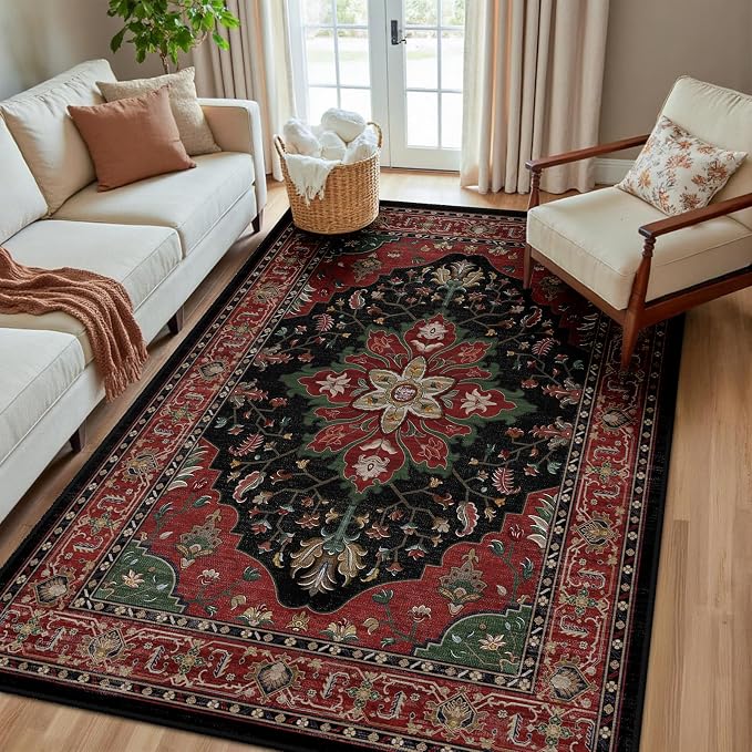 RELEANY Area Rugs 5'x8' Washable Non-Slip, Floral Vintage Distress Medallion