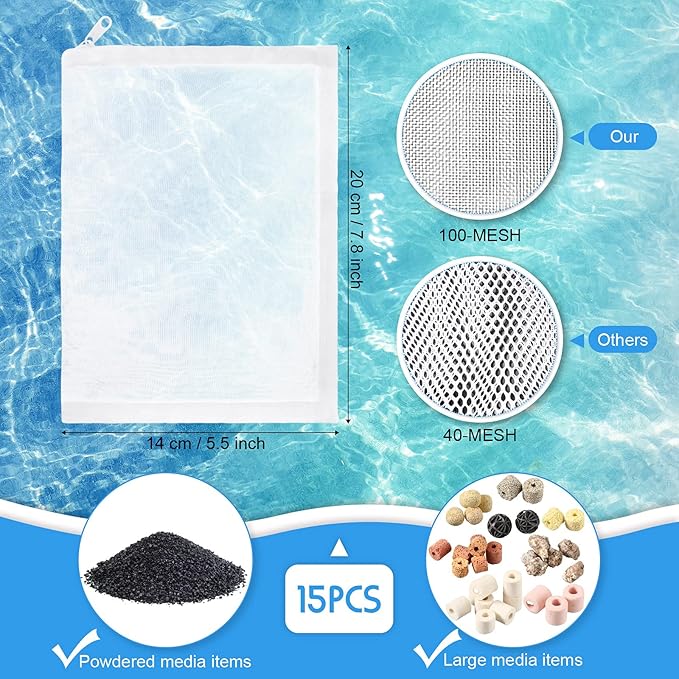 Geiserailie 15 Pieces Aquarium Filter Media Bags 150 Micrometer Fine Filter