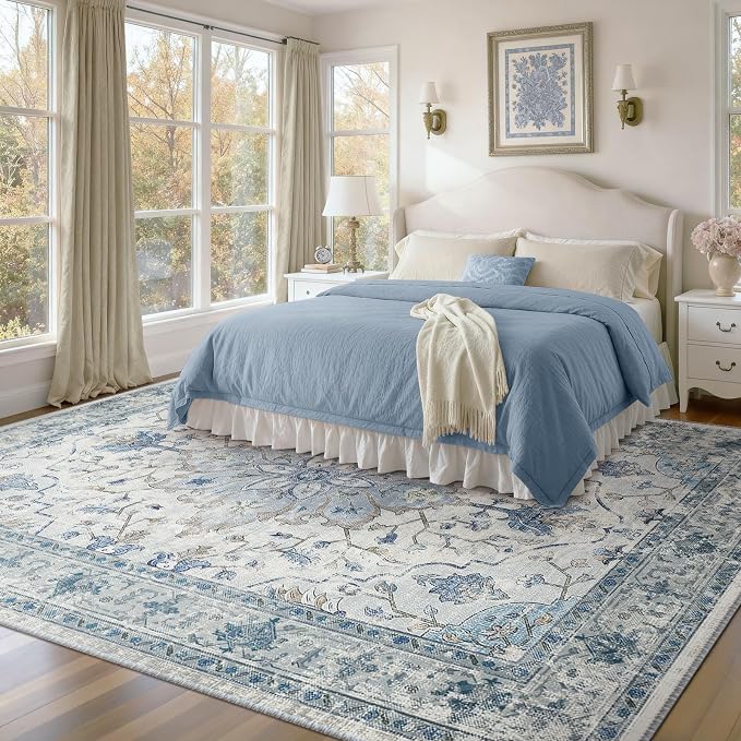 RELEANY Area Rugs 7'x10' Washable Non-Slip, Floral Vintage Distress Medallion